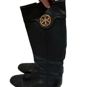 Tory Burch Black Ankle Booties with Gold Medallion